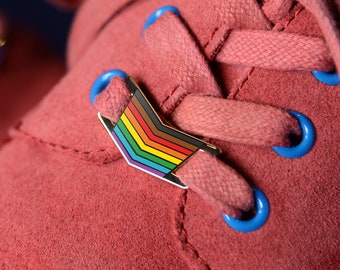 Inclusive Rainbow Lace Locks — Shoelace Subtle Gay Pride Charm Pendant LGBT Print Lesbian Bi Queer Gift Bracelet Badge Enamel Pin Badge