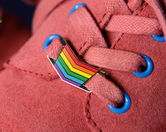 Rainbow Lace Locks — Subtle Gay Pride Shoelace Charm Pendant LGBT Lesbian Bisexual Queer Gift Wedding Bracelet Personalised Enamel Pin Badge