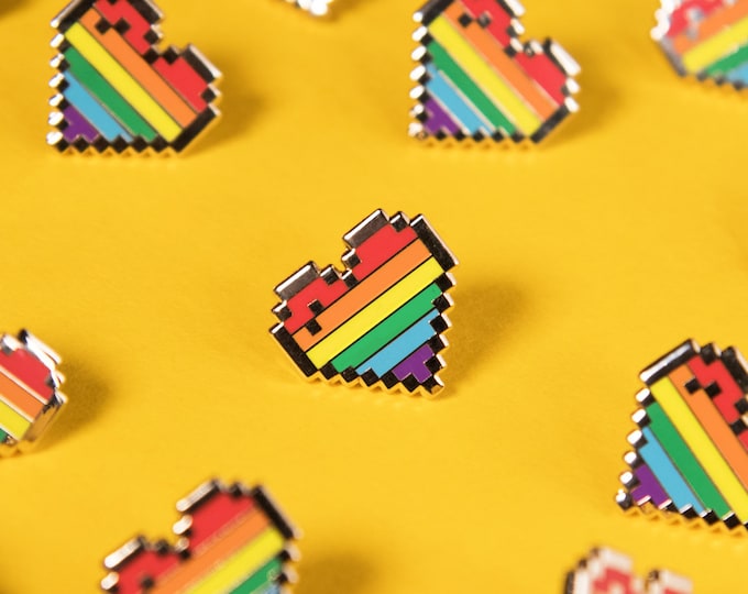 The Rainbow Pixel Heart Pin
