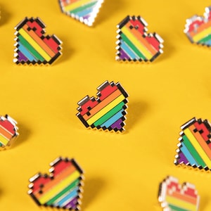 LGBT Rainbow Pixel Heart Pin — Subtle Gay Pride Flag Accessory Gaymer Gift Queer Ally Bisexual Lesbian Lapel Badge Bi Birthday Valentines