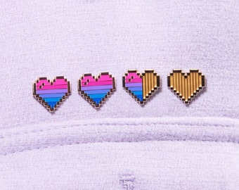 Bisexual Heart Pin Sets — Subtle Bi Pride Flag Accessory Queer LGBTQ Sticker Earrings Ring Bracelet Valentines Birthday Card Art Gift Badge