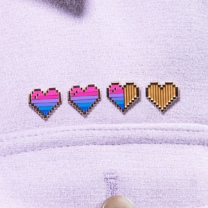 Bisexual Heart Pin Sets — Subtle Bi Pride Flag Accessory Queer LGBTQ Sticker Earrings Ring Bracelet Valentines Birthday Card Art Gift Badge