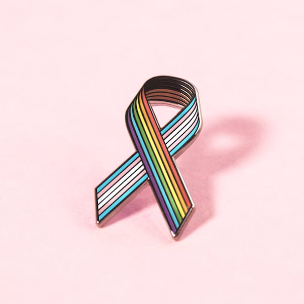 Rainbow Cancer Awareness Ribbon Pin — Charity LGBT Lapel Badge HIV AIDS Remembrance Breast Brooch Gay Lesbian Progress Inclusive Pride Flag