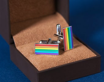 Silver-Plated Rainbow Pride Cufflinks — LGBT Gay Pride Same Sex Wedding Gift Accessory Tie Clip Bar Cuff Links Jewellery Lesbian Bisexual