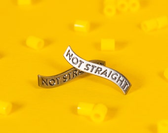 Not Straight Pin — Gay Pride Badge LGBT Rainbow Accessory Lesbian Bisexual Queer Trans Non-Binary MLM Wedding Metal Lapel Enamel Pin Gift