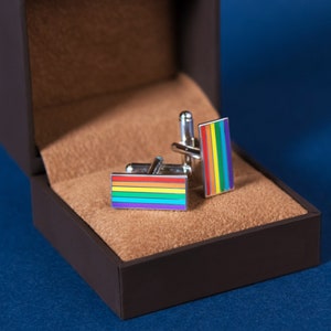 Silver-Plated Rainbow Pride Cufflinks — LGBT Gay Pride Same Sex Wedding Gift Accessory Tie Clip Bar Cuff Links Jewellery Lesbian Bisexual