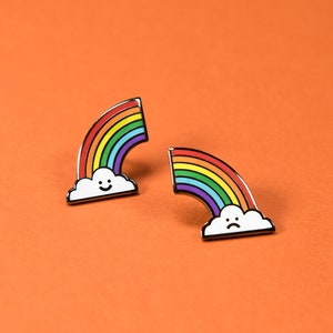 Happy/Sad Rainbow Cloud Pins — Subtle Gay Pride Enamel Lapel Badge Cute Kawaii Equality LGBT Lesbian Bisexual Trans Ace Queer Pansexual Ally