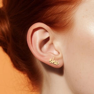 She/Her Pronoun Earrings — Gold Silver Stud Jewellery Rings They Them Bracelet Necklace Feminist Girl Power Gay Trans Bi Bisexual Pride Flag