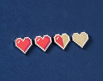 Épingle en forme de coeur pixel plaqué or — Design de badge en émail pour joueur, accessoire de mariage, autocollant de jeu vidéo geek Gaming Zelda Mario, cadeau de la Saint-Valentin