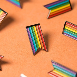 Rainbow Ribbon Pin — Subtle Minimalist Gay Pride Small Queer Accessory Enamel Lapel Badge Lesbian Bisexual Trans Asexual Flag Necklace Gift