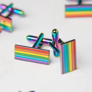 Iridescent Rainbow Pride Cufflinks — LGBT Gay Pride Wedding Gift Groom Groomsmen Cuff Links Valentines Jewellery Queer Present Bowtie Suit