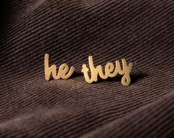 He/They Pronoun Pins — Gendernonconfirming Fashion GNC Nonbinary Enby Demiboy Trans Transgender Rainbow They Them Genderfluid Genderqueer