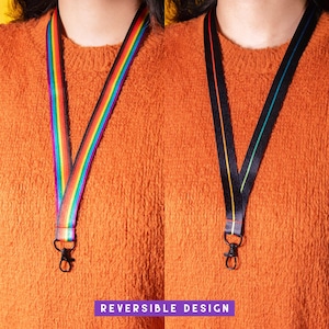 Reversible Pride Lanyards (mehrere Flaggen) — Inclusive LGBT Regenbogen Trans Fortschritt Ausweishalter Schlüsselanhänger Pronomen Safe Space Ally
