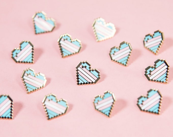 Transgender Pixel Pride Heart Pins
