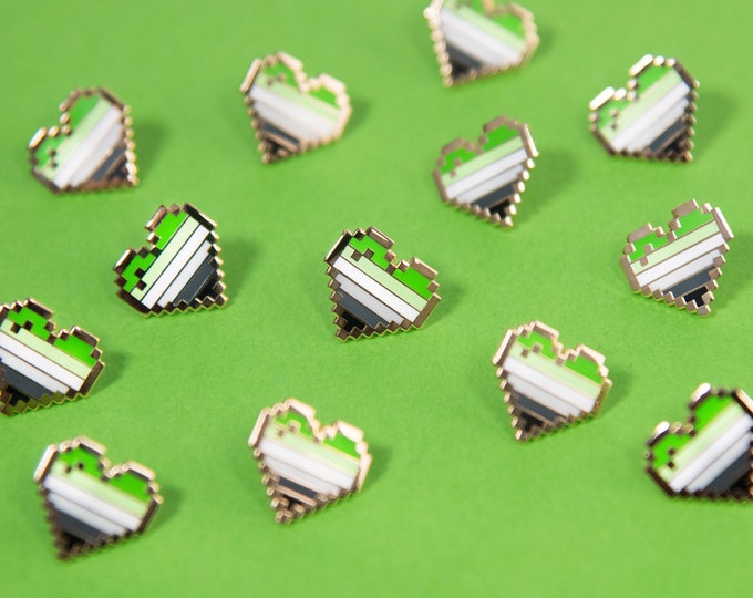 Aromantic Pixel Pride Heart Pins