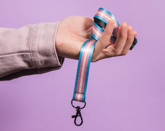 Transgender Pride Lanyard — Recycled PET Plastic Subtle Pride Accessory Lesbian Gay Trans Bracelet Neck ID Card Holder Keychain Flag Pin
