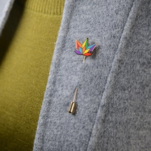 Rainbow Leaf Stick Pin Gold Plated Subtle Nature Floral Maple Canada Wedding Minimalist LGBT Gay Pride Accessory Geometric Lapel Hat Badge image 1