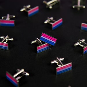 Silver-Plated Bisexual Pride Cufflinks — LGBT Gay Pride Wedding Gift Accessory Groom Stag Gay Cake Topper Tie Clip Civil Union PromBisexual