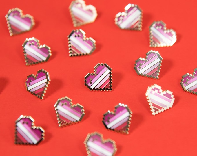 Lesbian Pixel Pride Heart Pins
