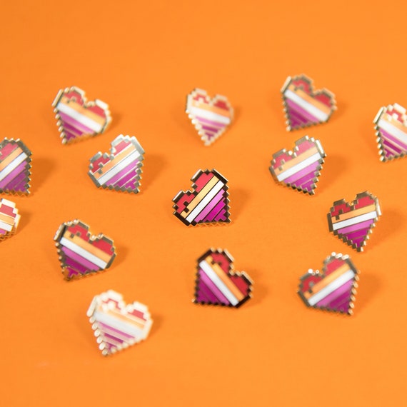 Community Lesbian Pixel Pride Heart Pins