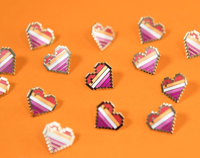Community Lesbian Pixel Pride Heart Pins