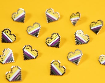 Non-Binary Pixel Pride Heart Pins