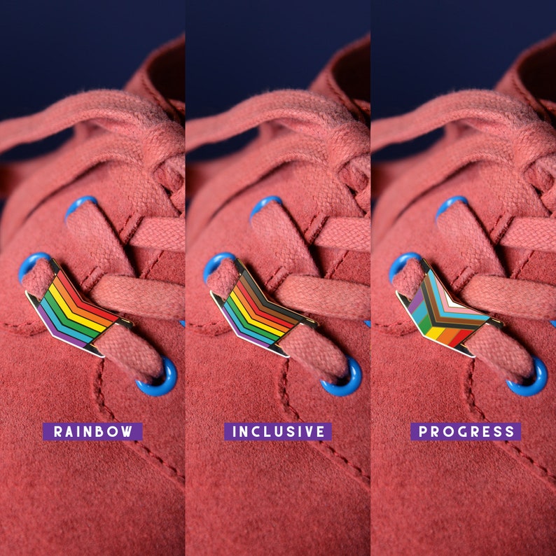 Rainbow Lace Locks Subtle Gay Pride Shoelace Charm Pendant LGBT Lesbian Bisexual Queer Gift Wedding Bracelet Personalised Enamel Pin Badge image 3