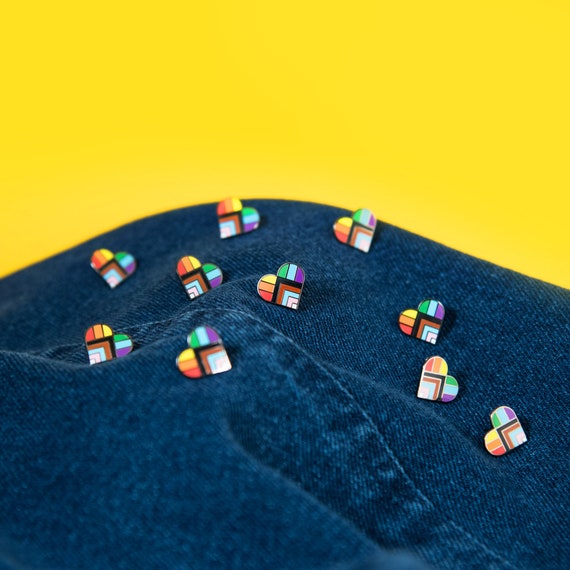 The Progress Pride Rainbow Heart Pin