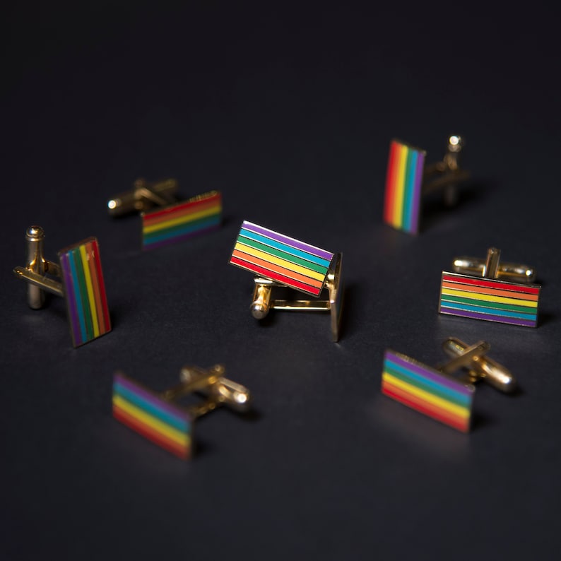 Silver-Plated Rainbow Pride Cufflinks LGBT Gay Pride Same Sex Wedding Gift Accessory Tie Clip Bar Cuff Links Jewellery Lesbian Bisexual image 6
