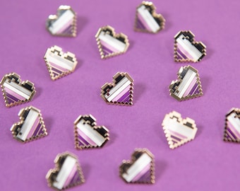 Asexual Pixel Pride Heart Pins