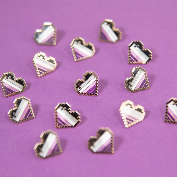 Asexual Pixel Pride Heart Pins — Subtle Flag Badge Love Gift Button Sticker Asexual Aro Ace Aroace Acearo Grayace Grayspec Graysexual