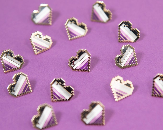Asexual Pixel Pride Heart Pins