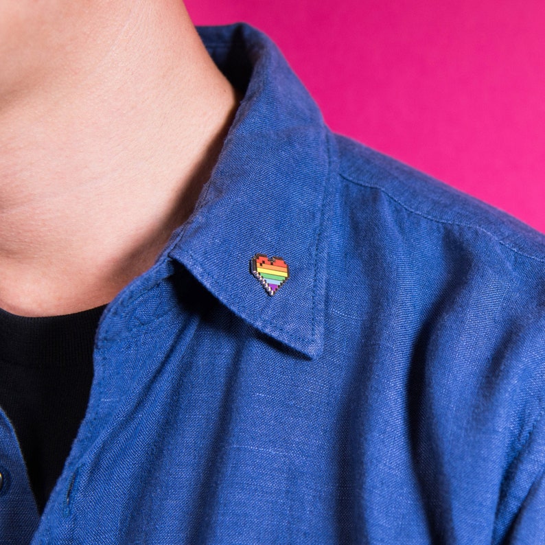 Pixel LGBT Pride Heart Pins Subtle Gay Rainbow Flag Badge Gaymer Personalised Valentines Gift Present Queer Card Sticker Bi Lesbian Love image 3