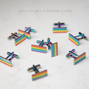 Silver-Plated Rainbow Pride Cufflinks LGBT Gay Pride Same Sex Wedding Gift Accessory Tie Clip Bar Cuff Links Jewellery Lesbian Bisexual Iridescent