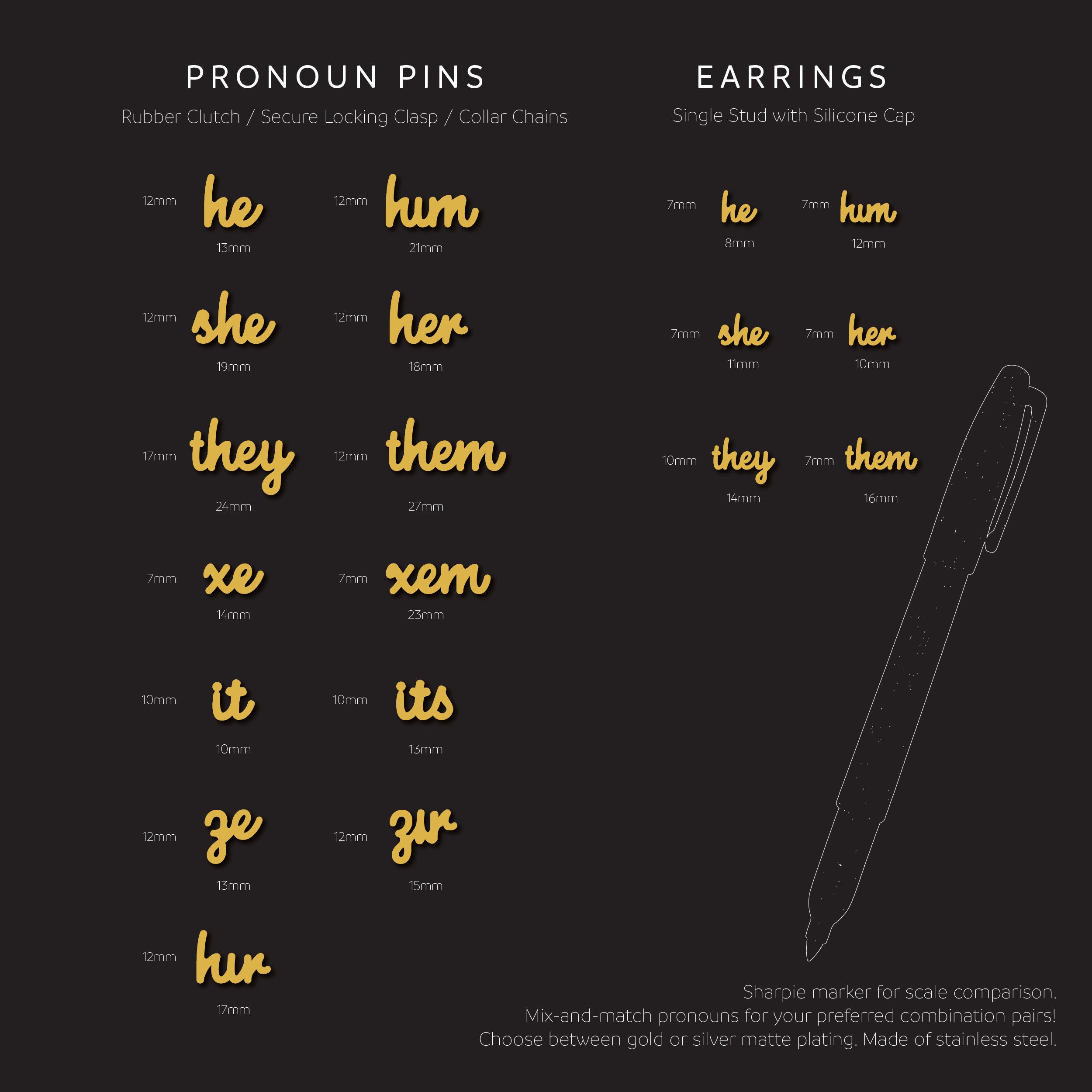 Pronoun Earrings / they/them/he/his/she/hers/Mx