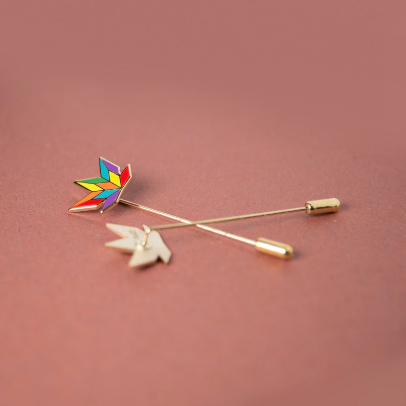 Rainbow Leaf Stick Pin Gold Plated Subtle Nature Floral Maple Canada Wedding Minimalist LGBT Gay Pride Accessory Geometric Lapel Hat Badge image 2