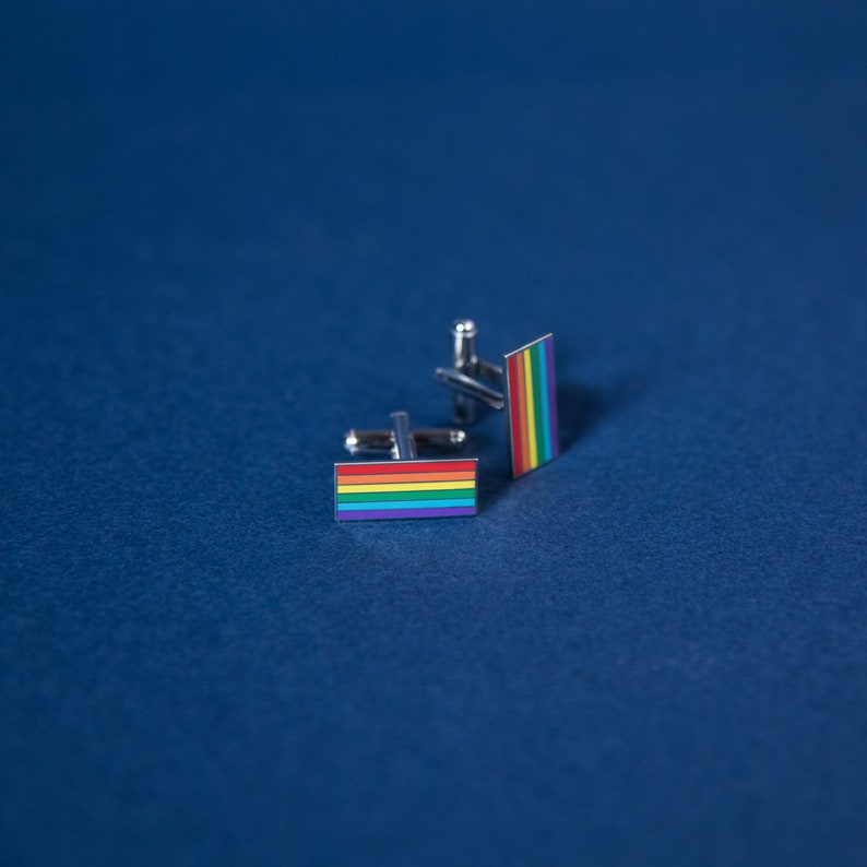 Silver-Plated Rainbow Pride Cufflinks LGBT Gay Pride Same Sex Wedding Gift Accessory Tie Clip Bar Cuff Links Jewellery Lesbian Bisexual image 4