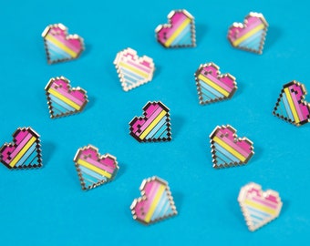 Pansexual Pixel Pride Heart Pins