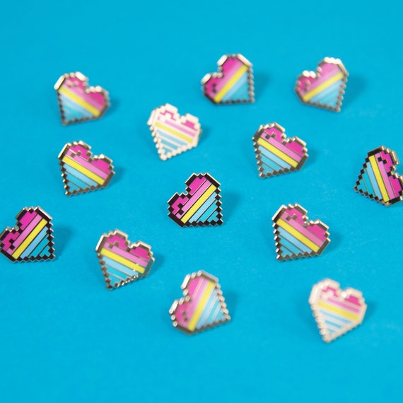 Pansexual Pixel Pride Heart Pins