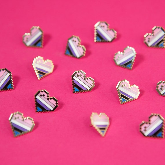 Genderfluid Pixel Pride Heart Pins