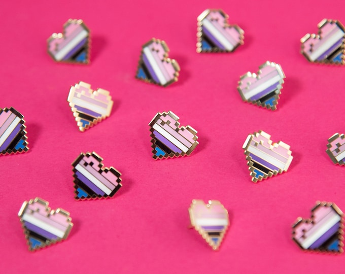 Genderfluid Pixel Pride Heart Pins