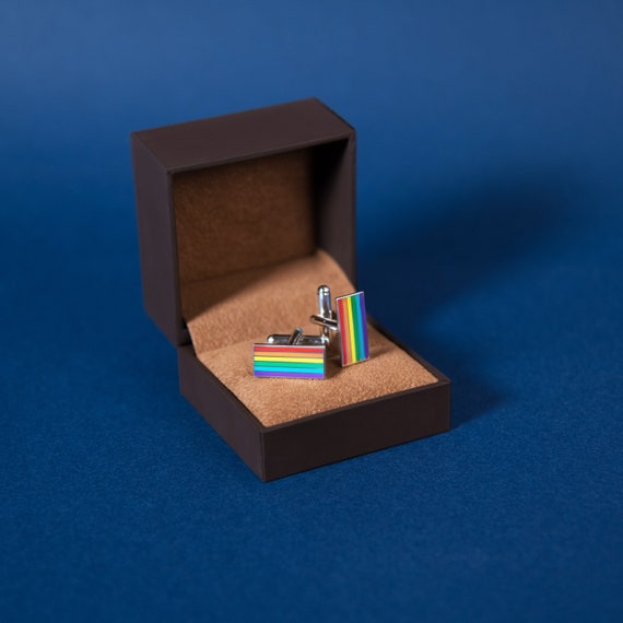 Boutons De Manchette Intersex Gay Pride - Métal Chromé Arc-en-ciel - Cadeau LGBT