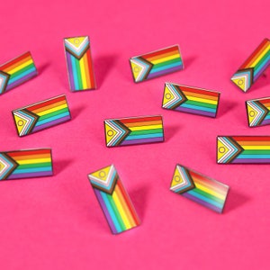 Progress Pride Flag Pin Enamel Badge Rainbow Inclusive Gay LGBT Equality Diversity Lesbian Bisexual Trans Asexual Queer Sex Education Ola Intersex Progress