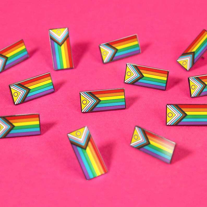 Progress Pride Flag Pin Enamel Badge Rainbow Inclusive Gay LGBT Equality Diversity Lesbian Bisexual Trans Asexual Queer Sex Education Ola Intersex Progress