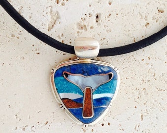 Inlaid Sterling Silver Whale's tail Necklace