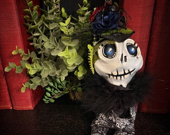 Moody Botanical Halloween Skeleton Knee Hugger Art Doll Decor Dark Cottagecore