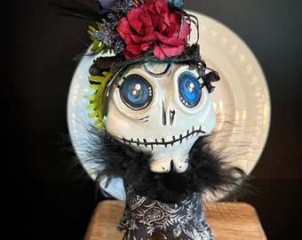 Moody Botanical Halloween Skeleton Knee Hugger Art Doll Decor Dark Cottagecore