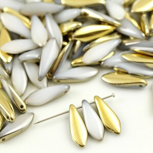 Daggers Czech beads 1-hole 5*16 mm glass beads, petal beads, leaf beads, two-tone beads (25 pcs) or CHOOSE QUANTITY for discount