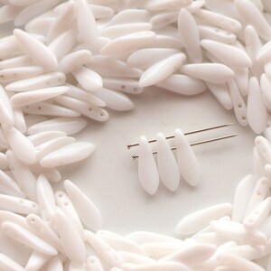 Daggers Czech beads 2-hole 5*16 mm glass beads, petal beads, leaf beads, white beads (25 pcs) or CHOOSE QUANTITY for discount