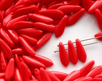 Daggers Czech beads 2-hole 5*16 mm glass beads, petal beads, leaf beads, red beads (25 pcs) or CHOOSE QUANTITY for discount